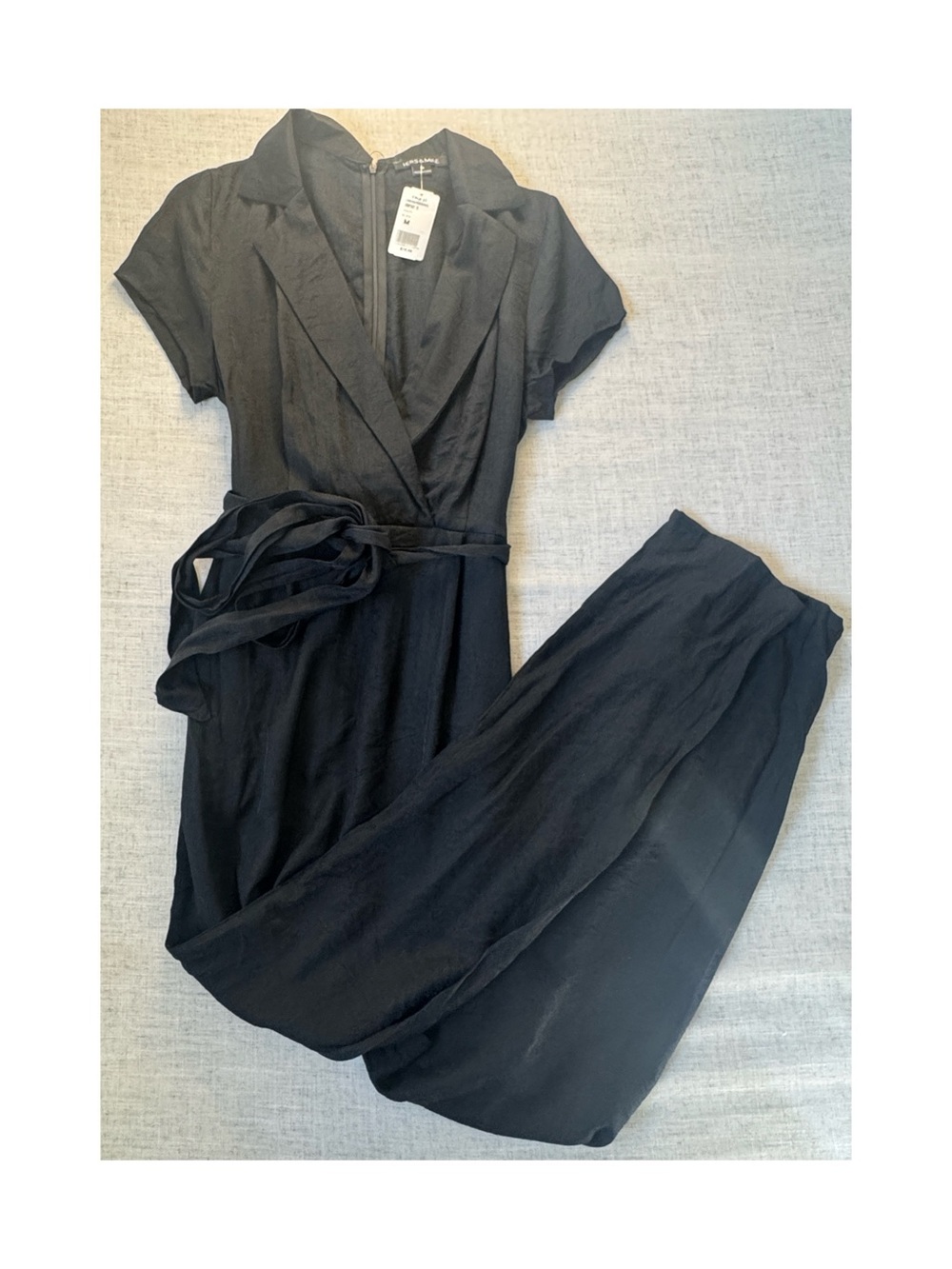 Elegant Black Wrap Jumpsuit with Self-Tie Belt